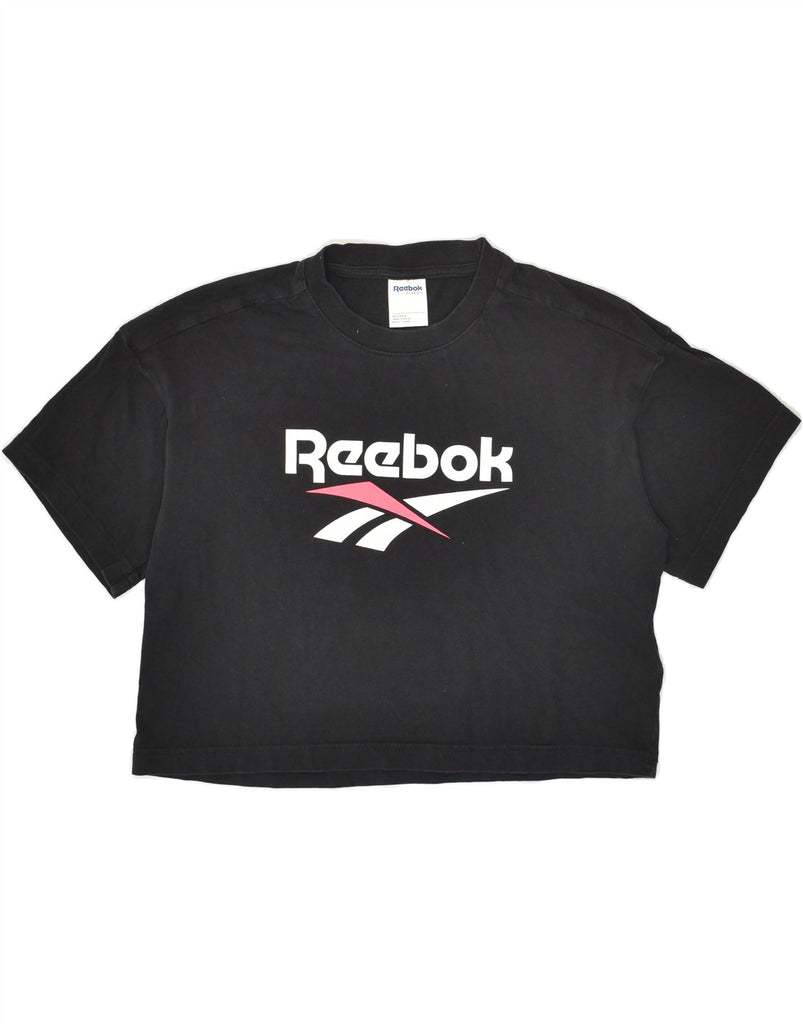 REEBOK Womens Oversized Crop Graphic T-Shirt Top UK 8/10 Small Black | Vintage Reebok | Thrift | Second-Hand Reebok | Used Clothing | Messina Hembry 