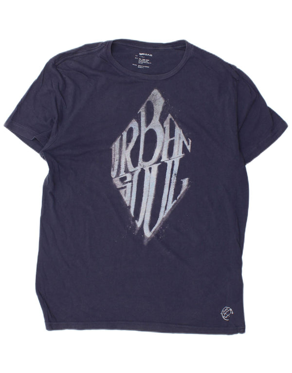 Gas Mens Graphic T-Shirt Top Medium Navy Blue Cotton
