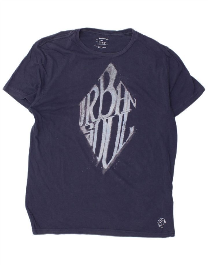 Gas Mens Graphic T-Shirt Top Medium Navy Blue Cotton