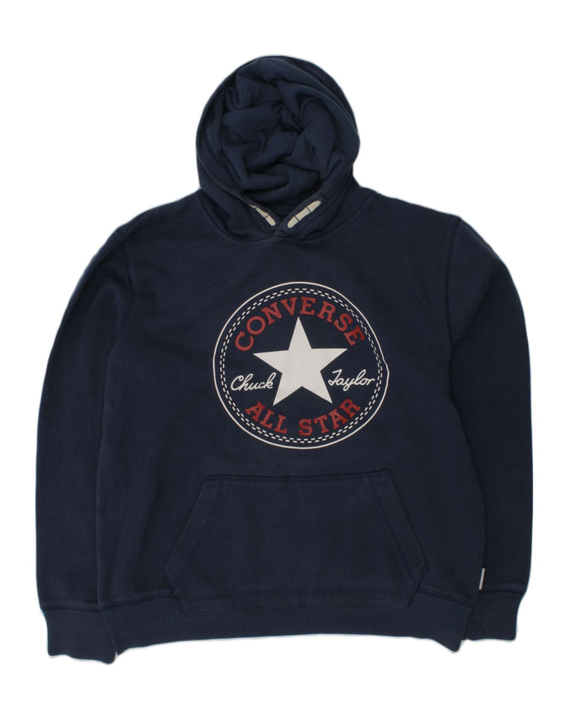 CONVERSE Boys Graphic Hoodie Jumper 12-13 Years Large  Navy Blue Cotton | Vintage Converse | Thrift | Second-Hand Converse | Used Clothing | Messina Hembry 