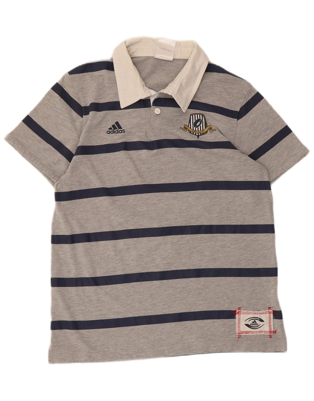 Adidas Mens Graphic Rugby Polo Shirt Medium Grey Striped Polyester