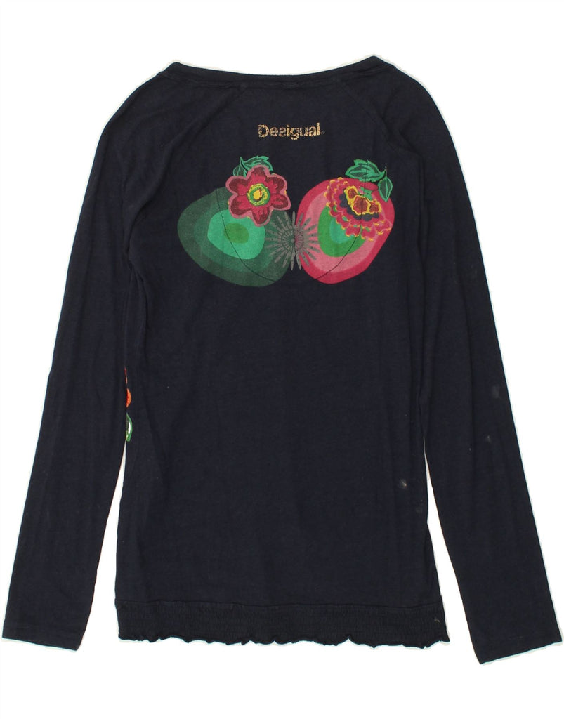 DESIGUAL Womens Graphic Top Long Sleeve UK 10 Small Navy Blue Floral | Vintage Desigual | Thrift | Second-Hand Desigual | Used Clothing | Messina Hembry 