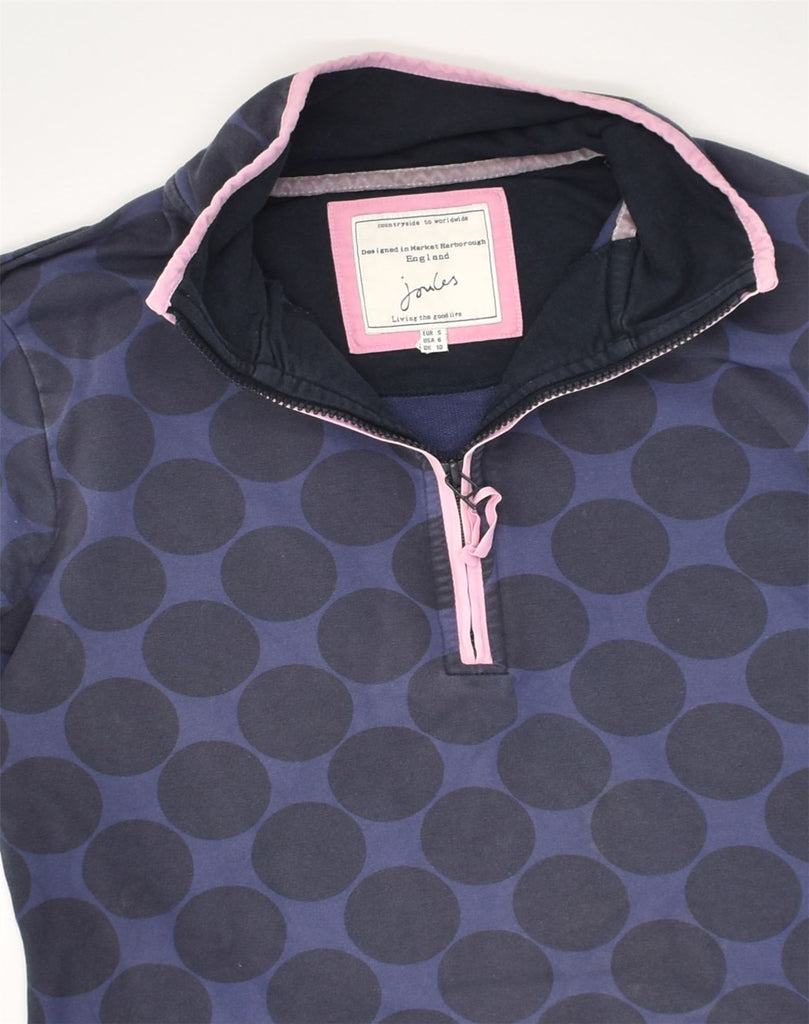 JOULES Womens Zip Neck Sweatshirt Jumper UK 10 Small Navy Blue Spotted | Vintage Joules | Thrift | Second-Hand Joules | Used Clothing | Messina Hembry 