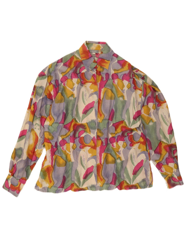 Egoiste Womens Abstract Pattern Shirt Blouse UK 14 Large Multicoloured Silk