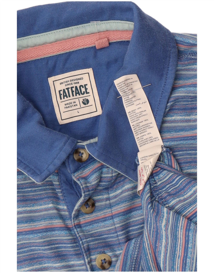 Fat Face Mens Polo Shirt Large Blue Striped Cotton