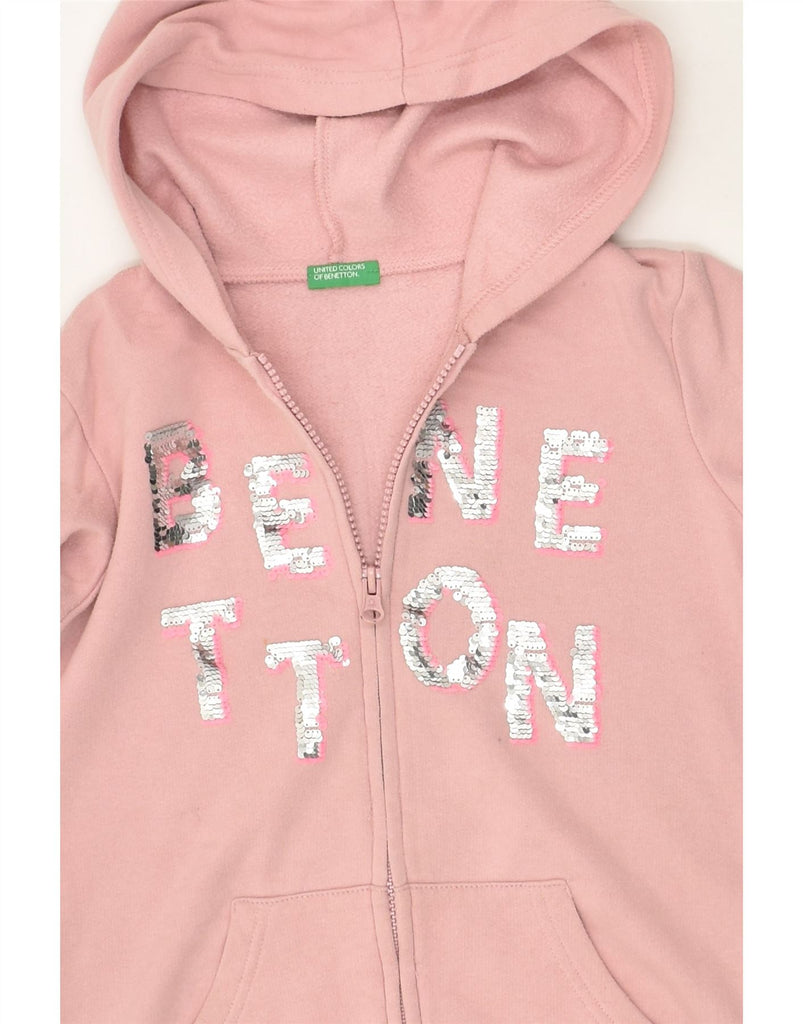 BENETTON Girls Graphic Zip Hoodie Sweater 7-8 Years Medium  Pink Cotton | Vintage Benetton | Thrift | Second-Hand Benetton | Used Clothing | Messina Hembry 