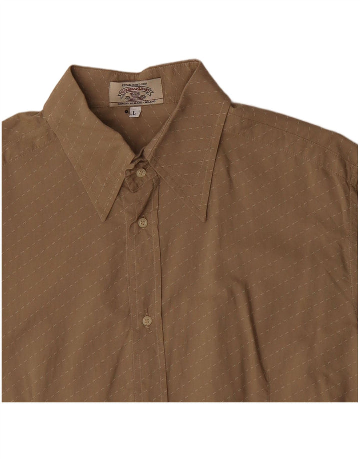 Armani Jeans Mens Shirt Large Beige Striped Cotton