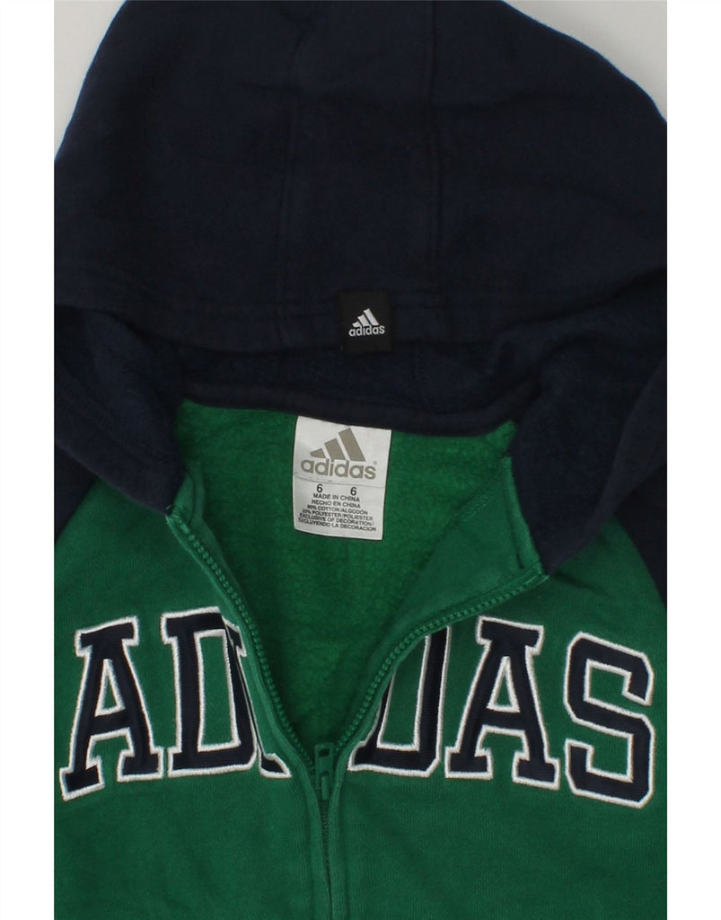 ADIDAS Boys Graphic Zip Hoodie Sweater 5-6 Years Green Colourblock Cotton | Vintage Adidas | Thrift | Second-Hand Adidas | Used Clothing | Messina Hembry 