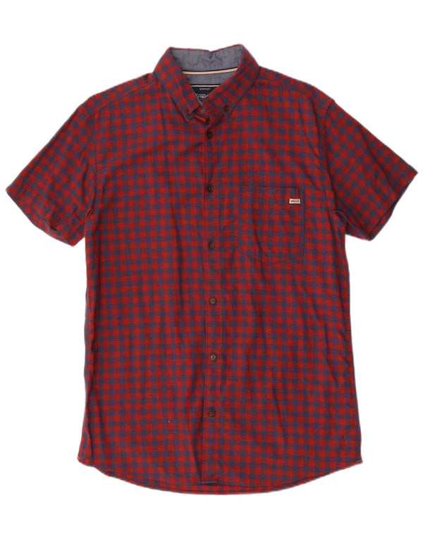 Jack & Jones Mens Short Sleeve Shirt Large Red Gingham Cotton