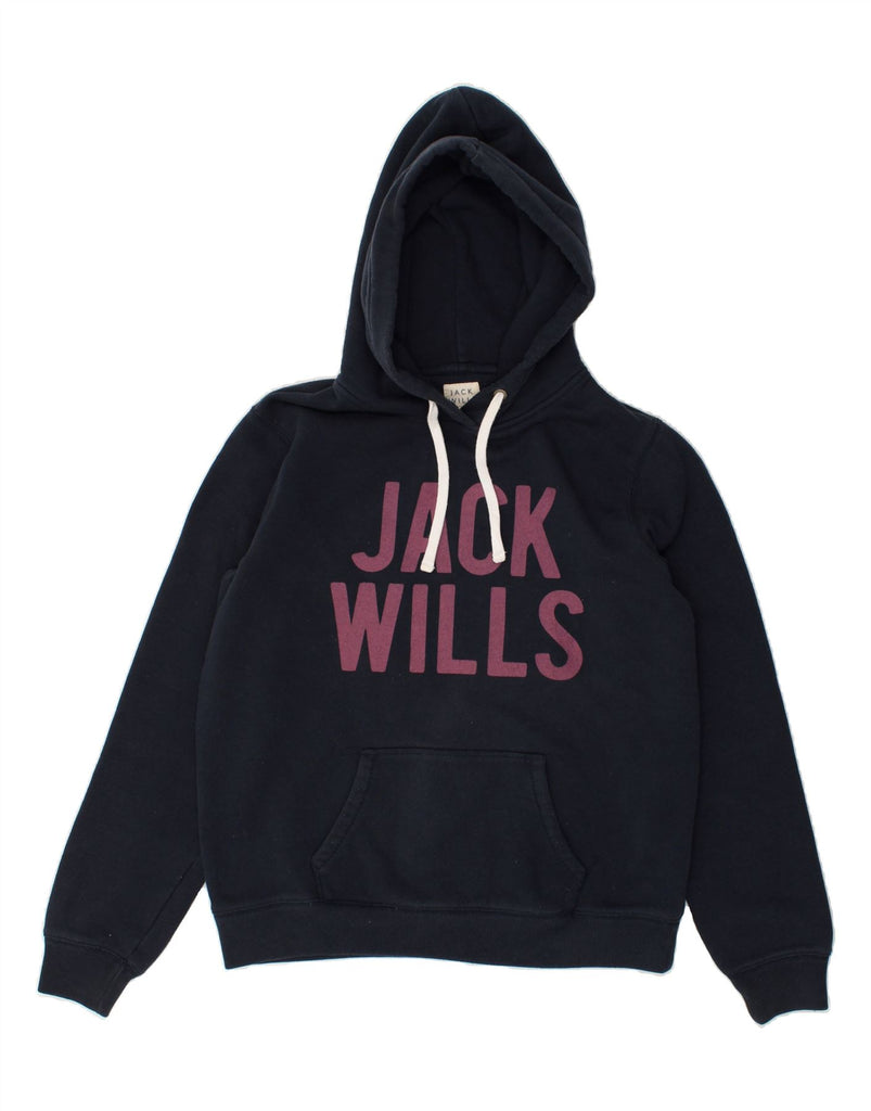 JACK WILLS Womens Graphic Hoodie Jumper UK 16 Large Navy Blue | Vintage Jack Wills | Thrift | Second-Hand Jack Wills | Used Clothing | Messina Hembry 