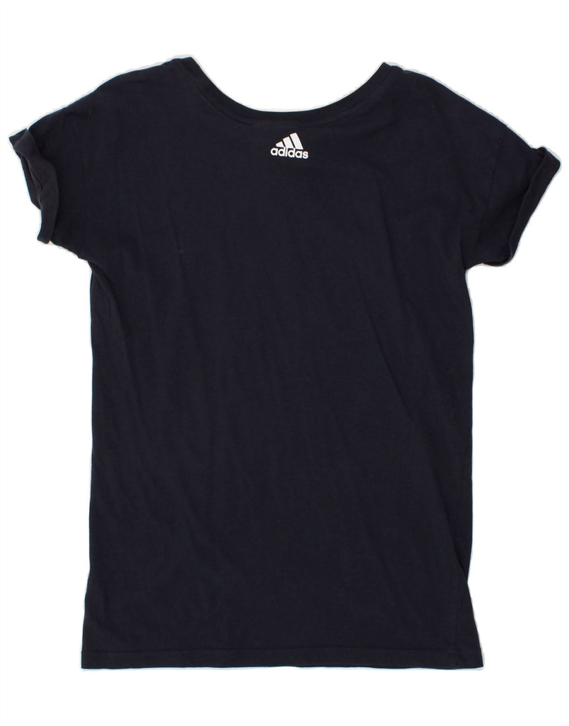 ADIDAS Womens Graphic T-Shirt Top UK 4/6 XS Navy Blue Cotton | Vintage Adidas | Thrift | Second-Hand Adidas | Used Clothing | Messina Hembry 