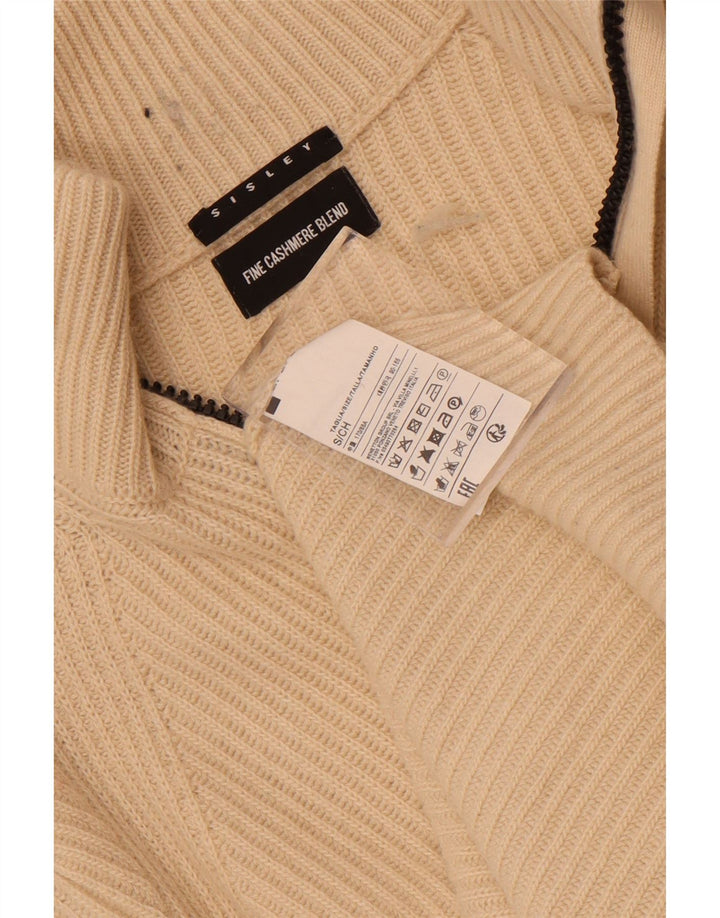 Sisley Mens Zip Neck Jumper Sweater Small Off White Polyamide