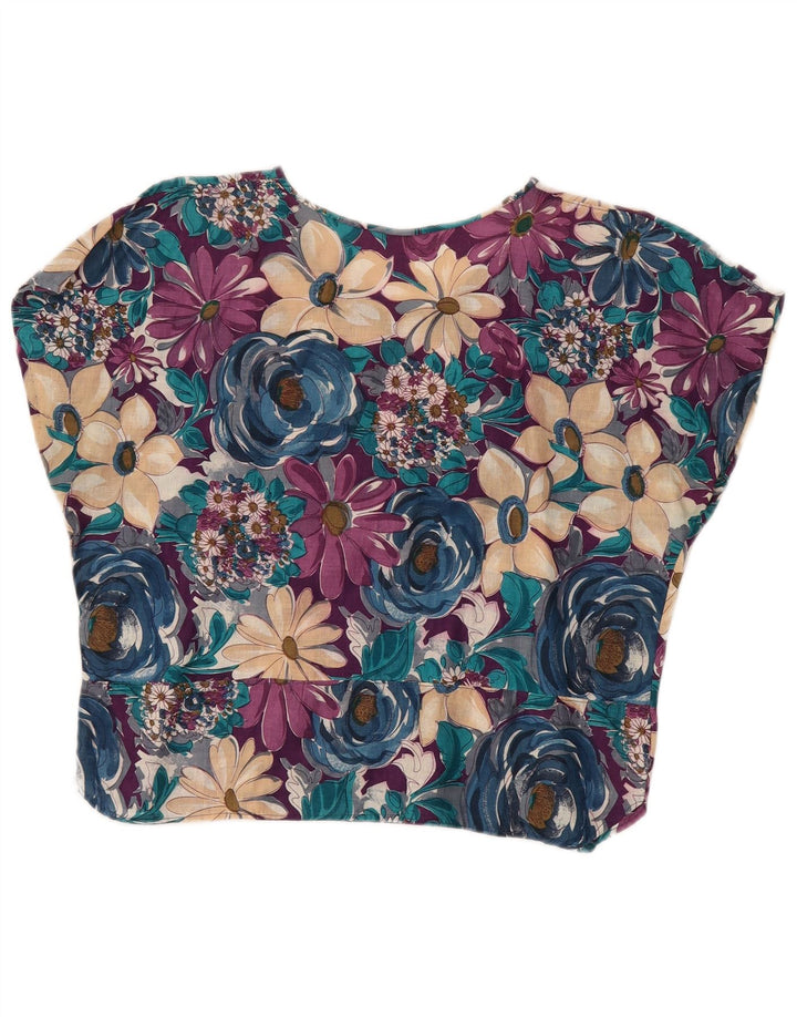 VINTAGE Womens Crop Blouse Top UK 14 Medium Multicoloured Floral