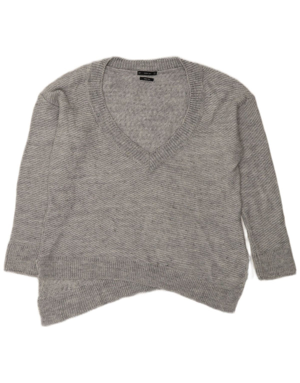 Zara Womens Asymmetric Oversized V-Neck Jumper Sweater UK 10 Small Grey