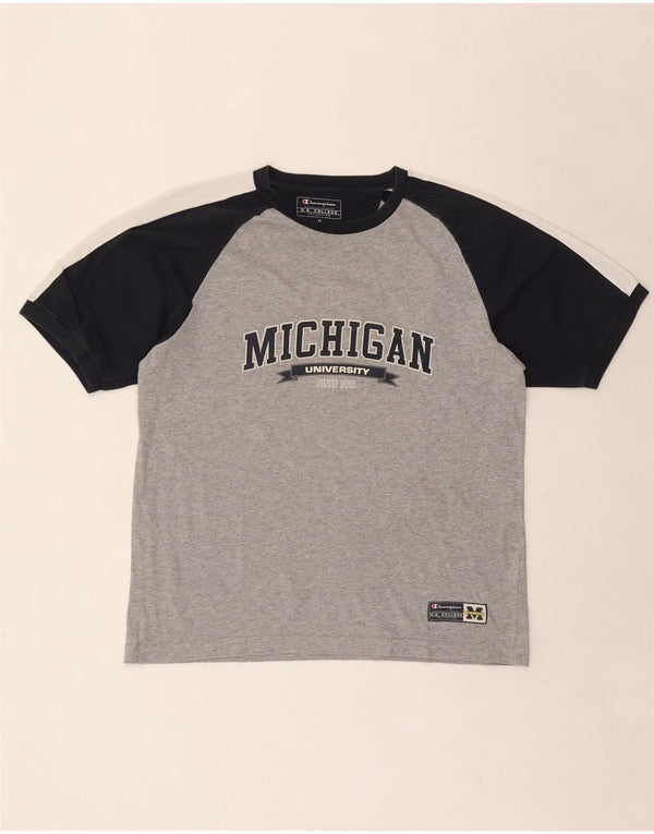 Champion Mens Michigan Graphic T-Shirt Top Medium Grey Colourblock Cotton
