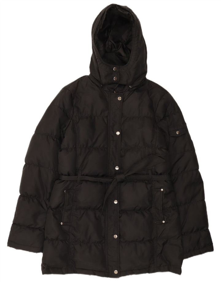 Zara Womens Hooded Padded Coat UK 14 Medium Black