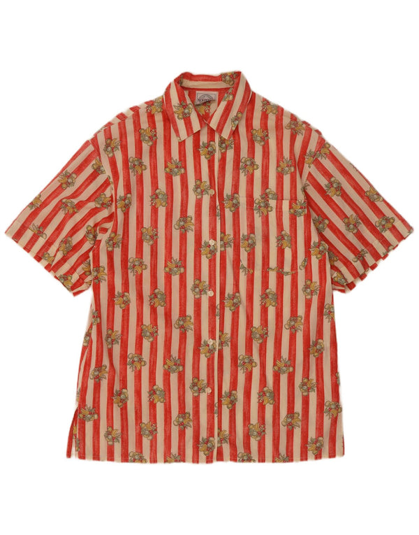 Newpenny Womens Graphic Short Sleeve Shirt UK 14 Large Red Striped Cotton