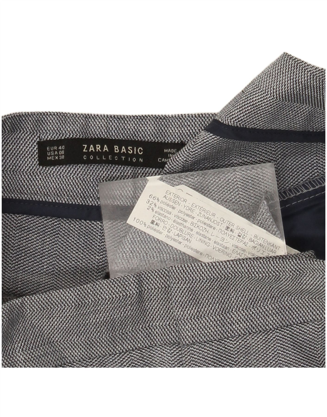 Zara Womens Slim Suit Trousers EU 40 Medium W30 L27 Grey Chevron Polyester