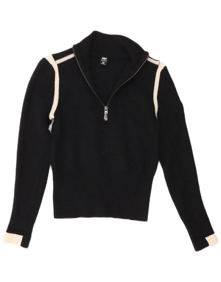Helly Hansen Womens Zip Neck Jumper Sweater UK 10 Small Black Colourblock