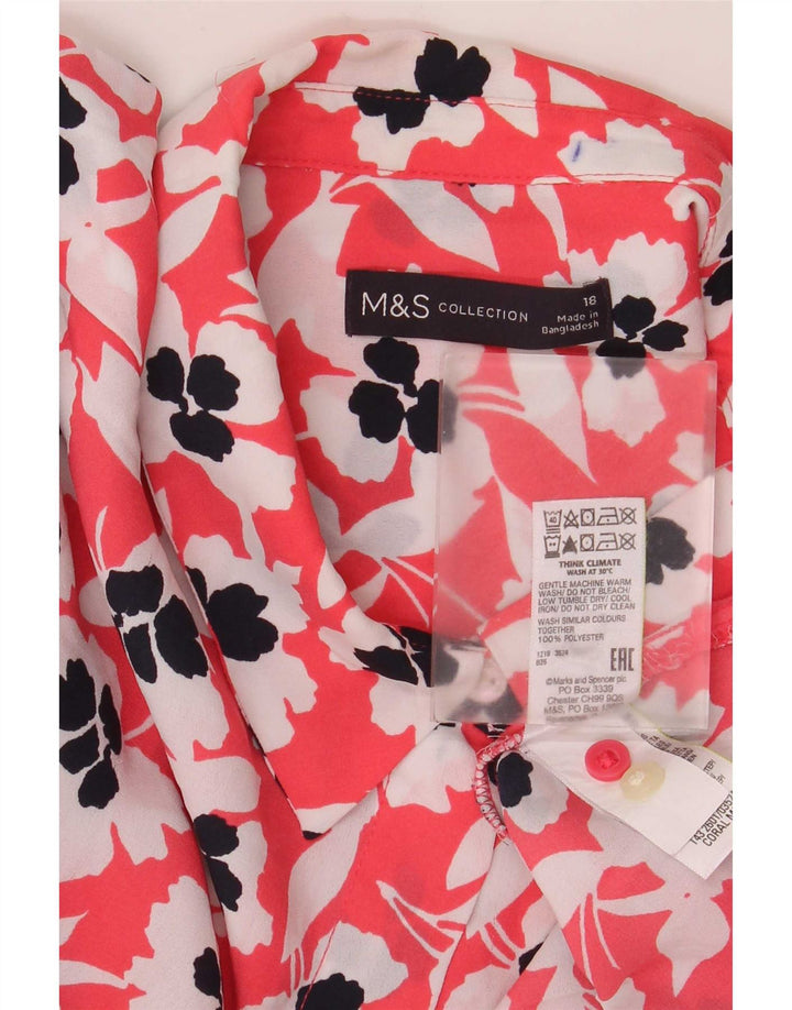 Marks & Spencer Womens Oversized Shirt Blouse UK 18 XL Red Floral Polyester