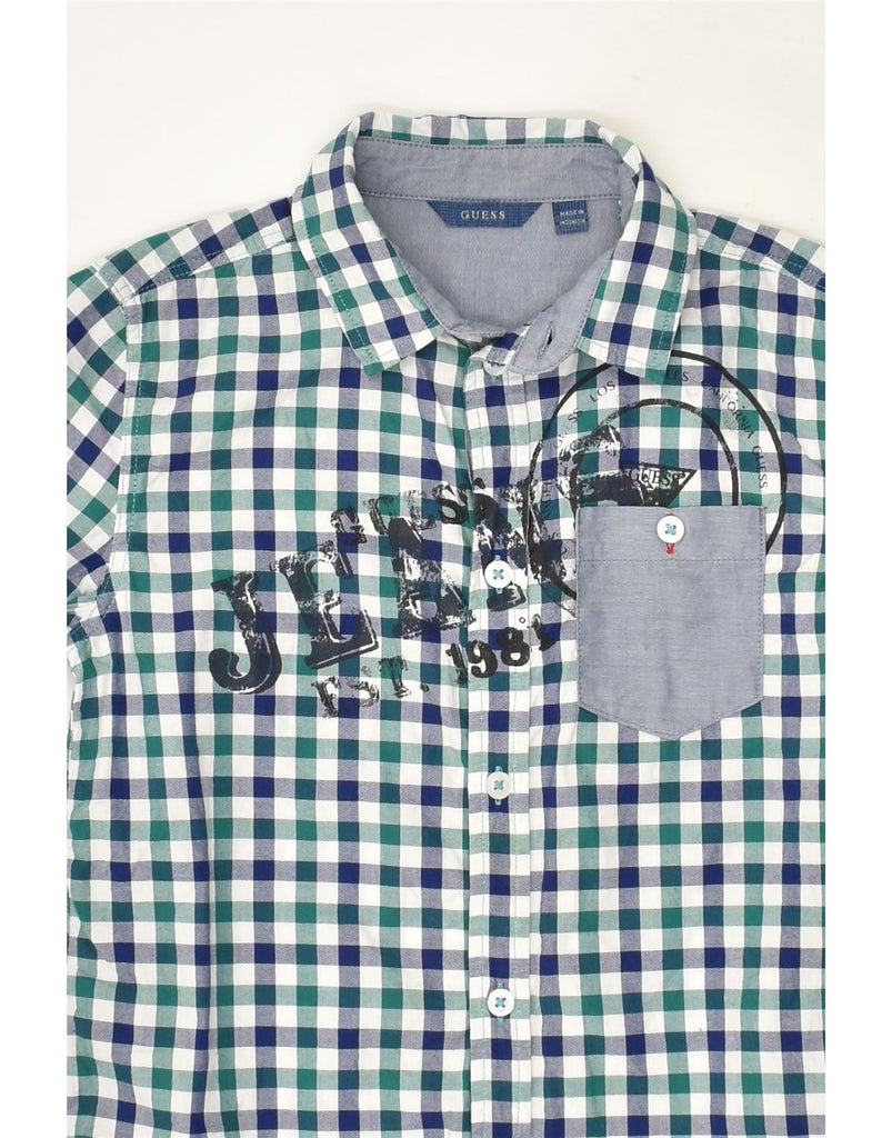 GUESS Boys Graphic Shirt 6-7 Years Blue Gingham Cotton | Vintage Guess | Thrift | Second-Hand Guess | Used Clothing | Messina Hembry 