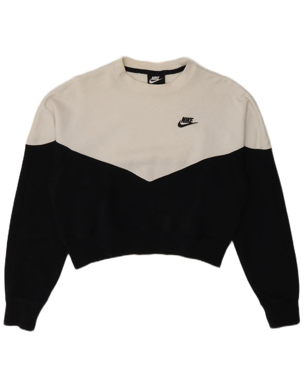 Nike Womens Crop Sweatshirt Jumper UK 14 Medium Black Colourblock