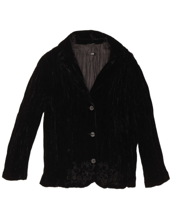 VINTAGE Womens 3 Button Velvet Blazer Jacket UK 18 XL Black Floral