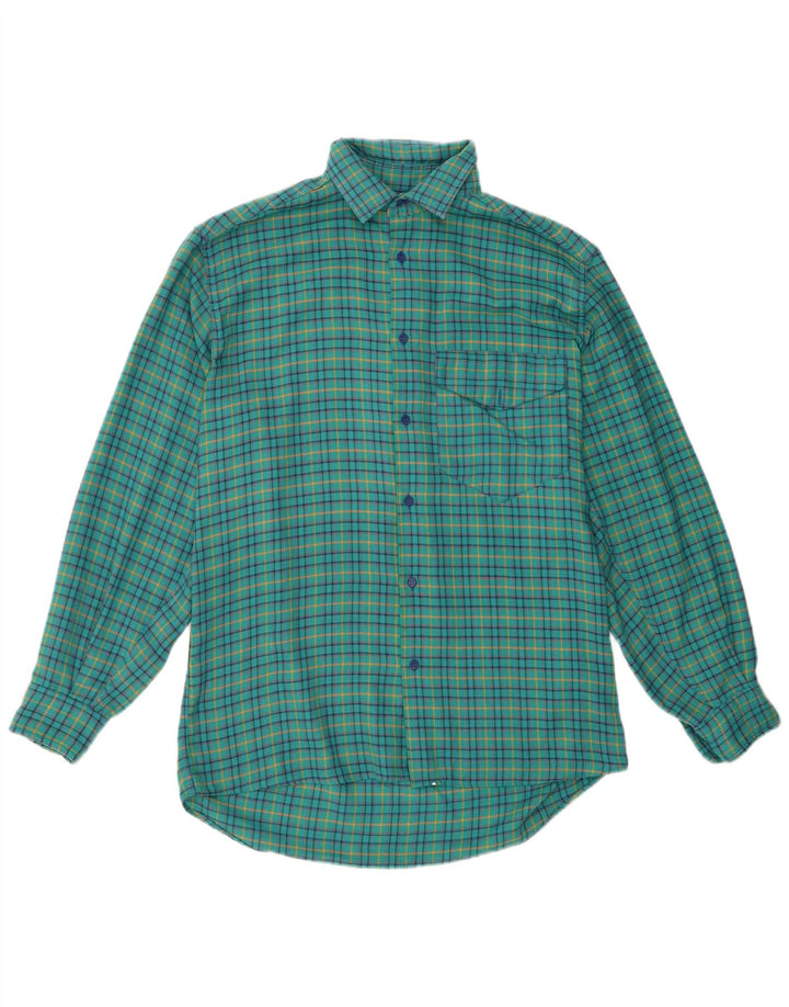 Vintage Mens Flannel Shirt Medium Turquoise Check