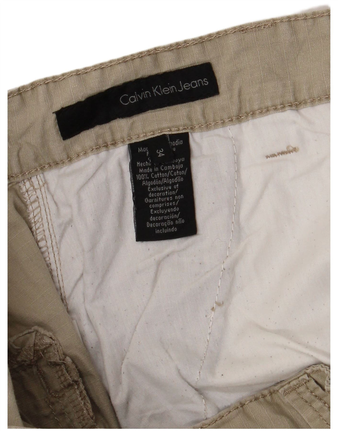 Calvin Klein Mens Cargo Shorts W34 Large  Beige Cotton