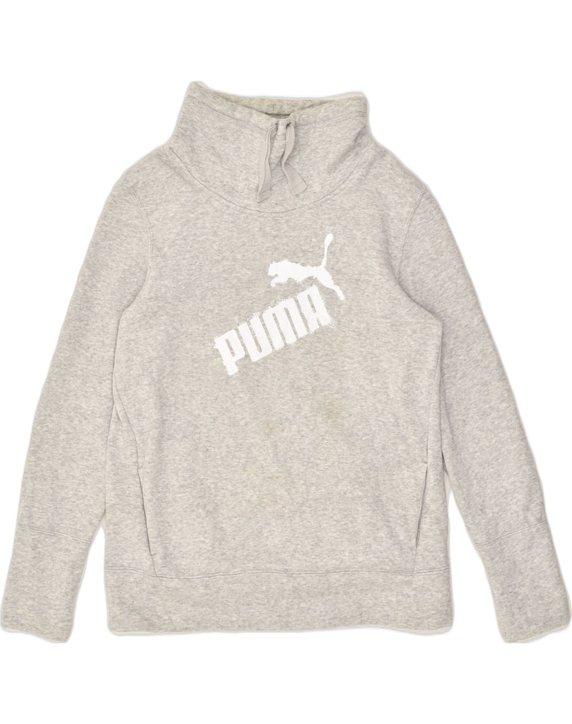 PUMA Womens Graphic Sweatshirt Jumper UK 14 Large Grey Polyester | Vintage Puma | Thrift | Second-Hand Puma | Used Clothing | Messina Hembry 