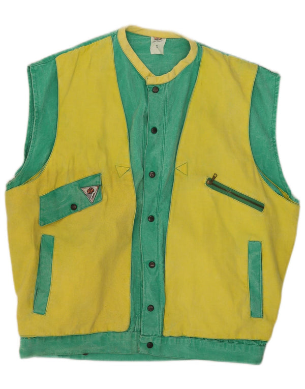 Zip Mens Utility Gilet UK 36 Small Green Colourblock Cotton