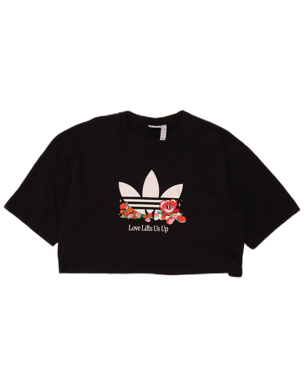 Adidas Womens Crop Oversized Graphic T-Shirt Top UK 8/10 Small Black