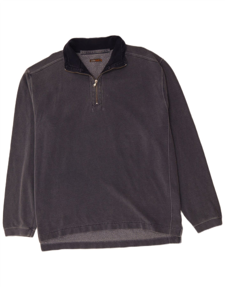 WHITE STUFF Mens Zip Neck Sweatshirt Jumper 2XL Navy Blue Cotton