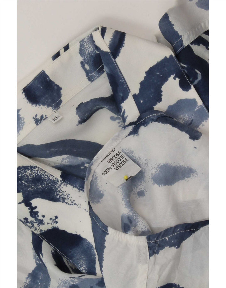 Vintage Mens Short Sleeve Shirt XL Blue Geometric Viscose