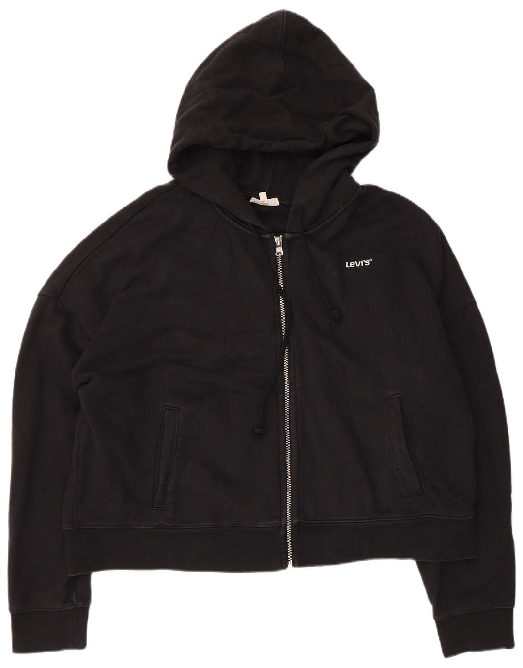 Levi's Womens Oversized Crop Zip Hoodie Sweater UK 16 Large Black