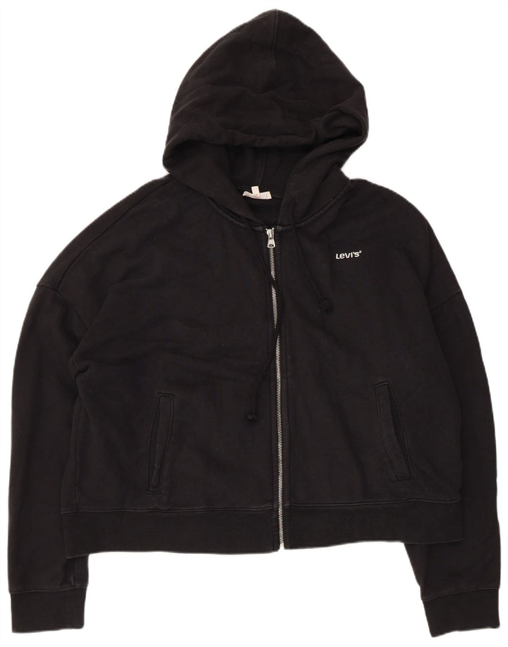 Levi's Womens Oversized Crop Zip Hoodie Sweater UK 16 Large Black