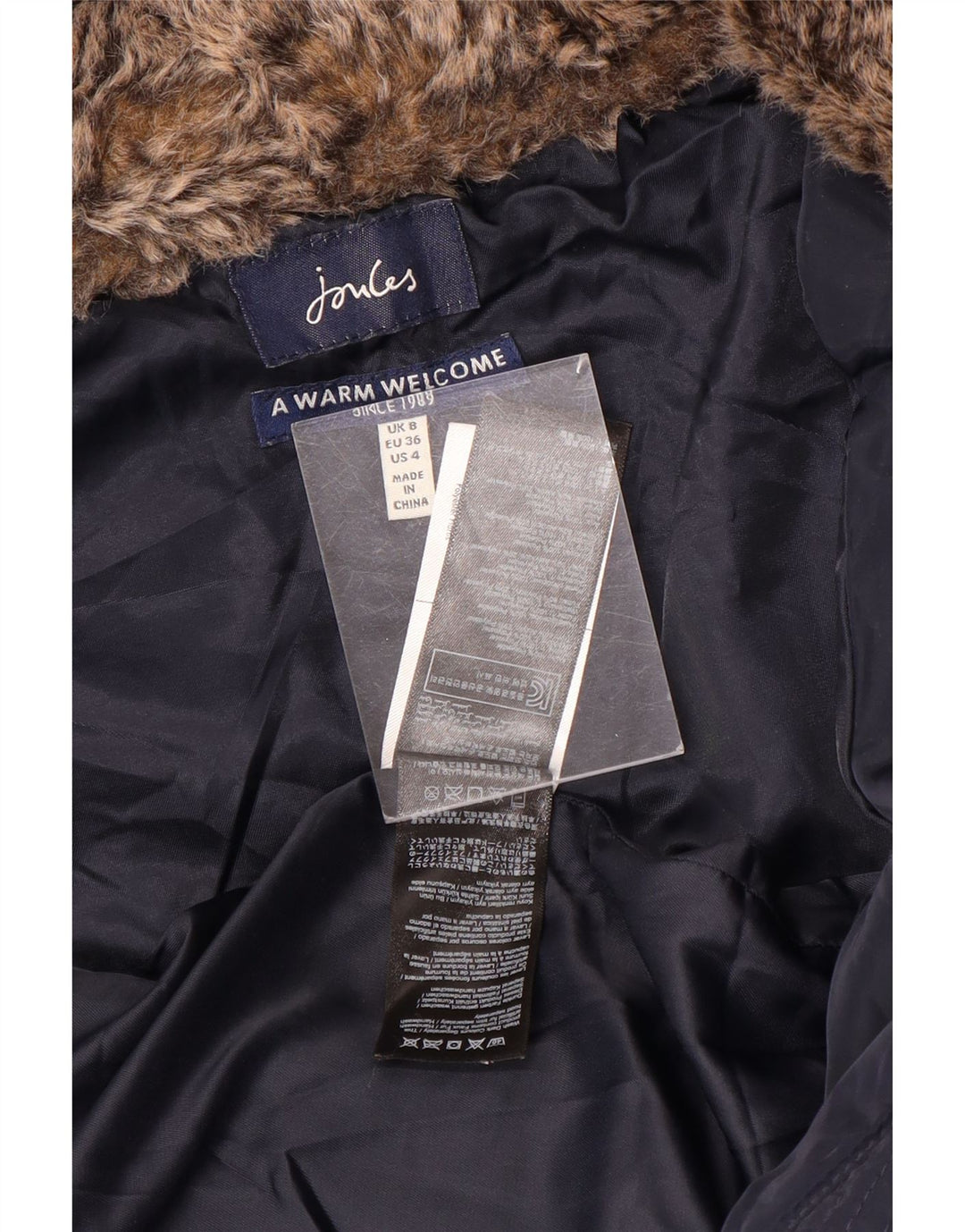 JOULES Womens Hooded Padded Jacket UK 8 Small Navy Blue Polyester