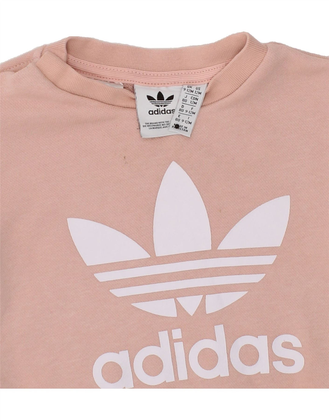 ADIDAS Baby Girls Graphic Sweatshirt Jumper 9-12 Months Pink Cotton Vintage Adidas and Second-Hand Adidas from Messina Hembry 