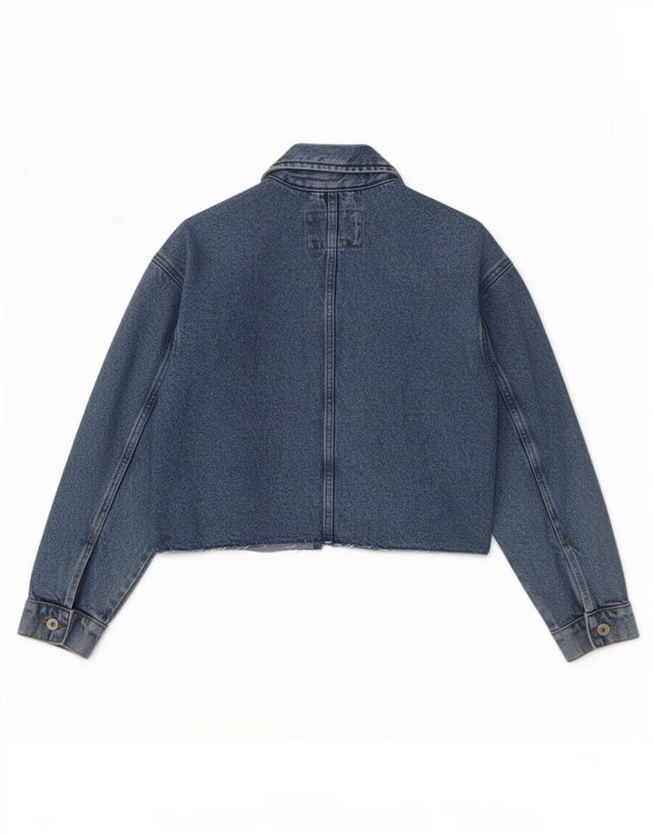 Marks & Spencer Womens Crop Oversized Denim Jacket UK 10 Small Blue Cotton