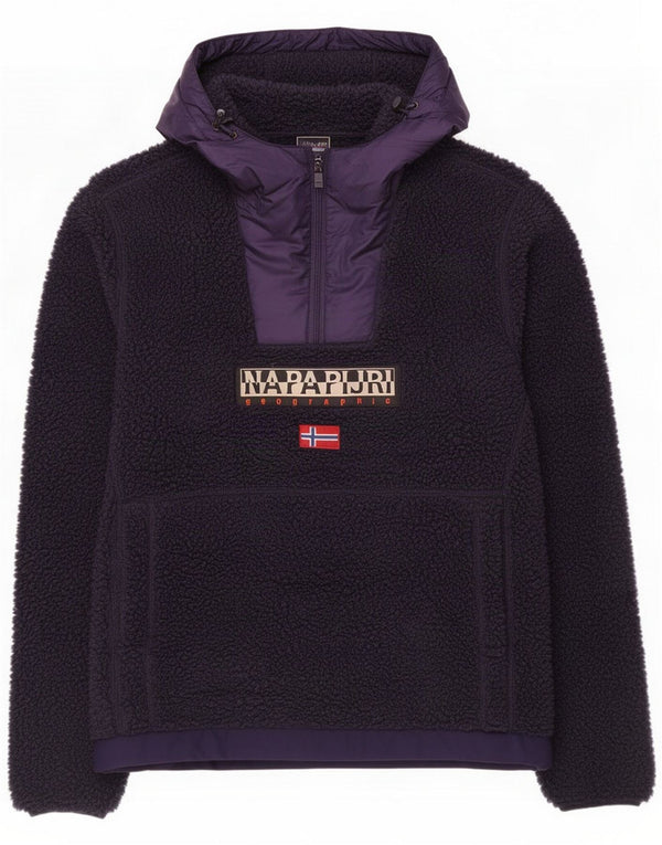 Napapijri Mens Hooded Zip Neck Fleece Jumper Large Navy Blue Polyester