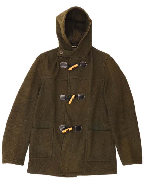 Vintage Mens Hooded Duffle Jacket UK 38 Medium Khaki Wool