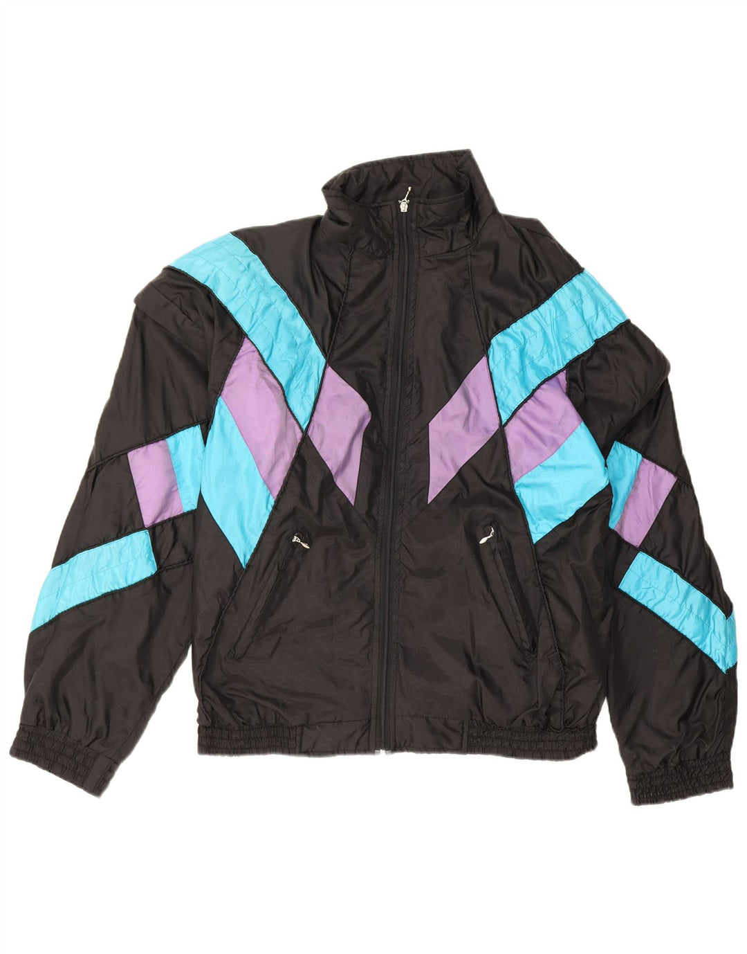 Vintage Mens Tracksuit Top Jacket XL Black Colourblock Polyamide