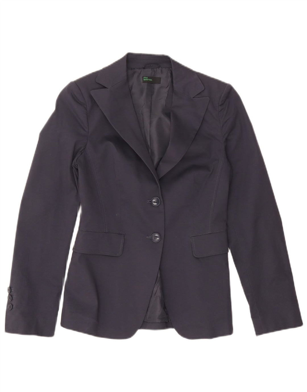 Benetton Womens 2 Button Blazer Jacket IT 40 Small Navy Blue Cotton