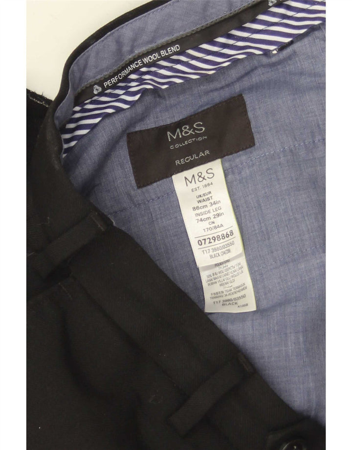 Marks & Spencer Mens Straight Suit Trousers W34 L29 Black Wool