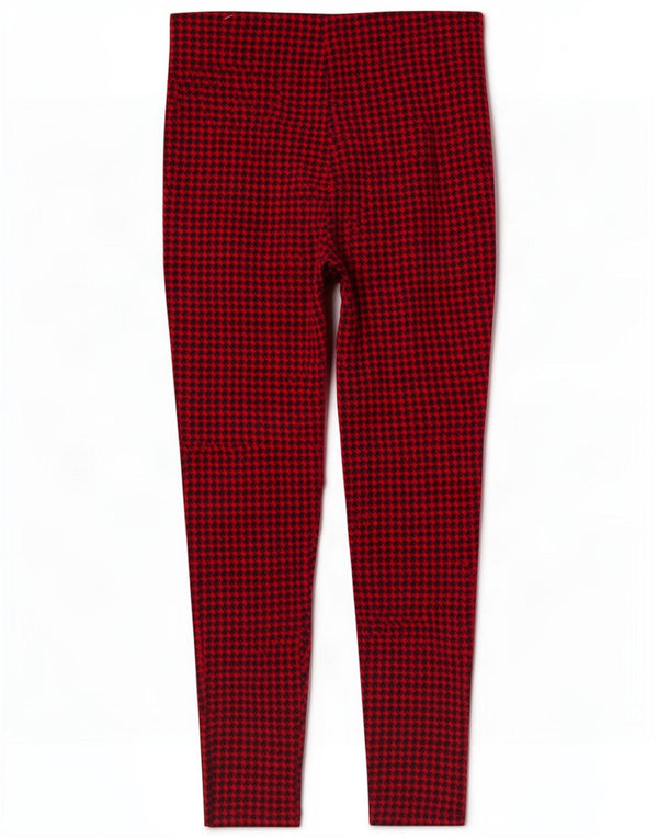 Zara Womens Skinny Cropped Trousers Medium W28 L25 Red Houndstooth Viscose