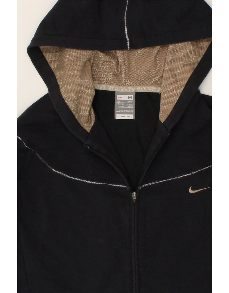 NIKE Womens Zip Hoodie Sweater UK 10/12 Medium Black Cotton | Vintage Nike | Thrift | Second-Hand Nike | Used Clothing | Messina Hembry 