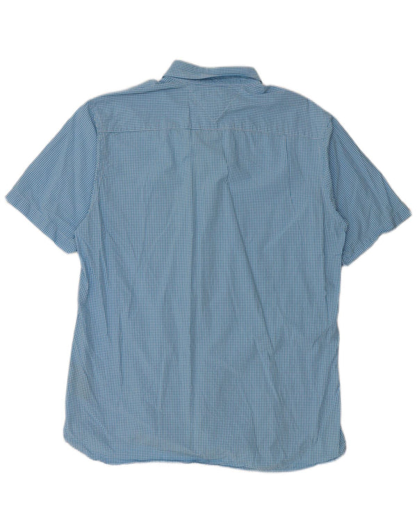 Tommy Hilfiger Mens Short Sleeve Custom Fit Shirt Large Blue Gingham Cotton