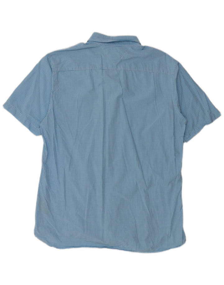 Tommy Hilfiger Mens Short Sleeve Custom Fit Shirt Large Blue Gingham Cotton