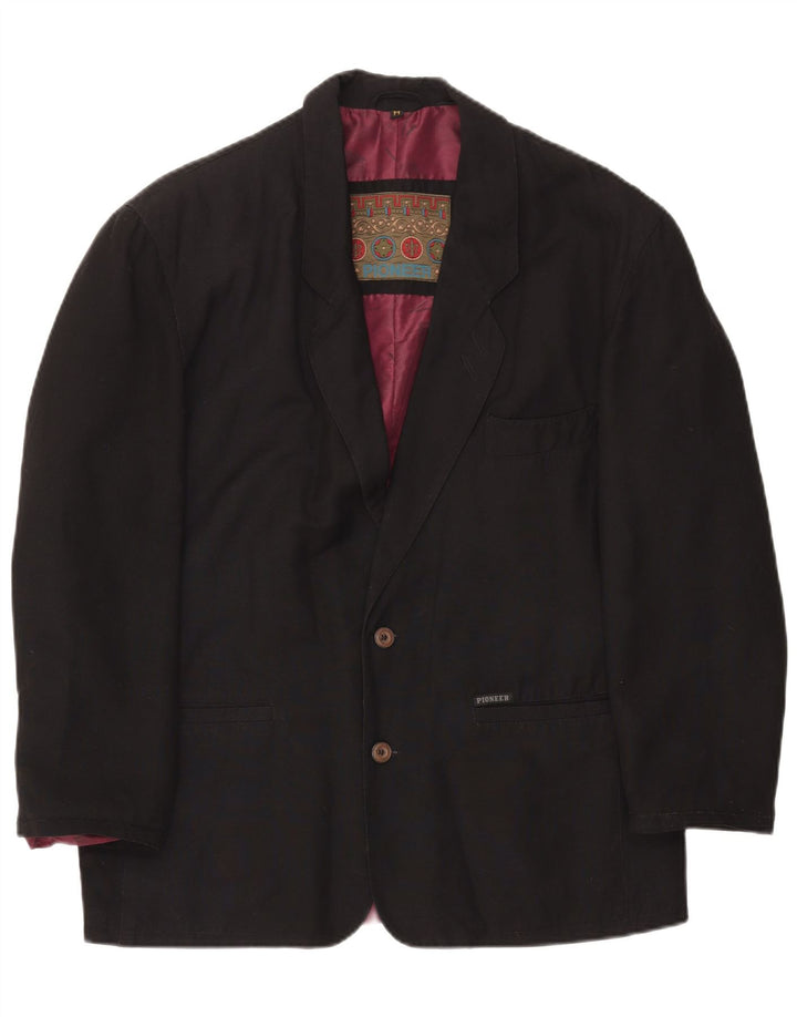 PIONEER Mens 2 Button Blazer Jacket UK 38 Medium Black Viscose Classic
