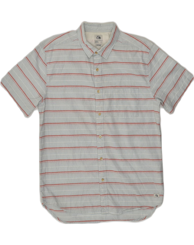 QUIKSILVER Mens Short Sleeve Shirt Large Grey Striped Cotton | Vintage Quiksilver | Thrift | Second-Hand Quiksilver | Used Clothing | Messina Hembry 